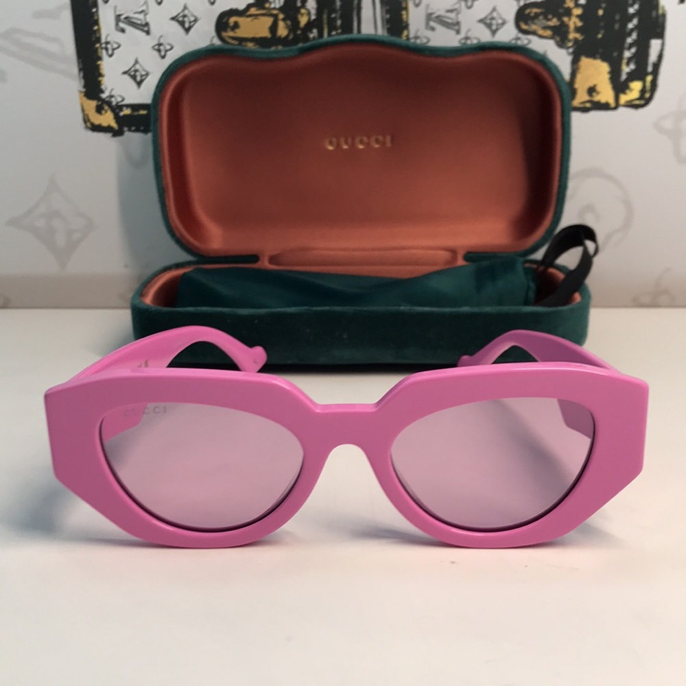 New Authentic ✨ Authentic Gucci GG1421S 004 Sunglasses – Pink Geometric Cat-Eye - Picture 5 of 14